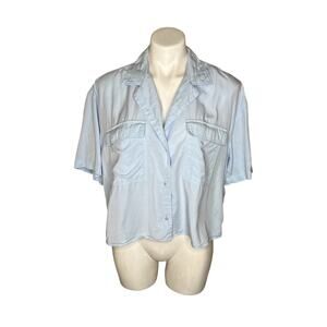 BABATON Cropped Boxy Fit Button-Up Top Powder Blue Size Medium